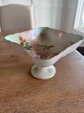 Vintage Schumann Arzberg Bavaria Germany pedestal dish featuring the "Wild Rose"